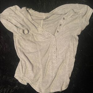 Garage Light Gray Ribbed Snap-Front Short Sleeve Tee